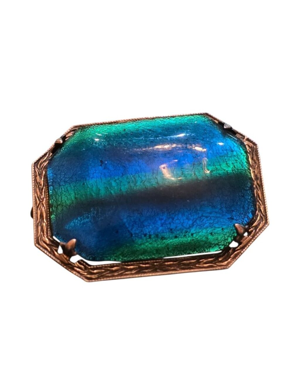Stunning Antique Peacock Glass Sterling Brooch (A10100)